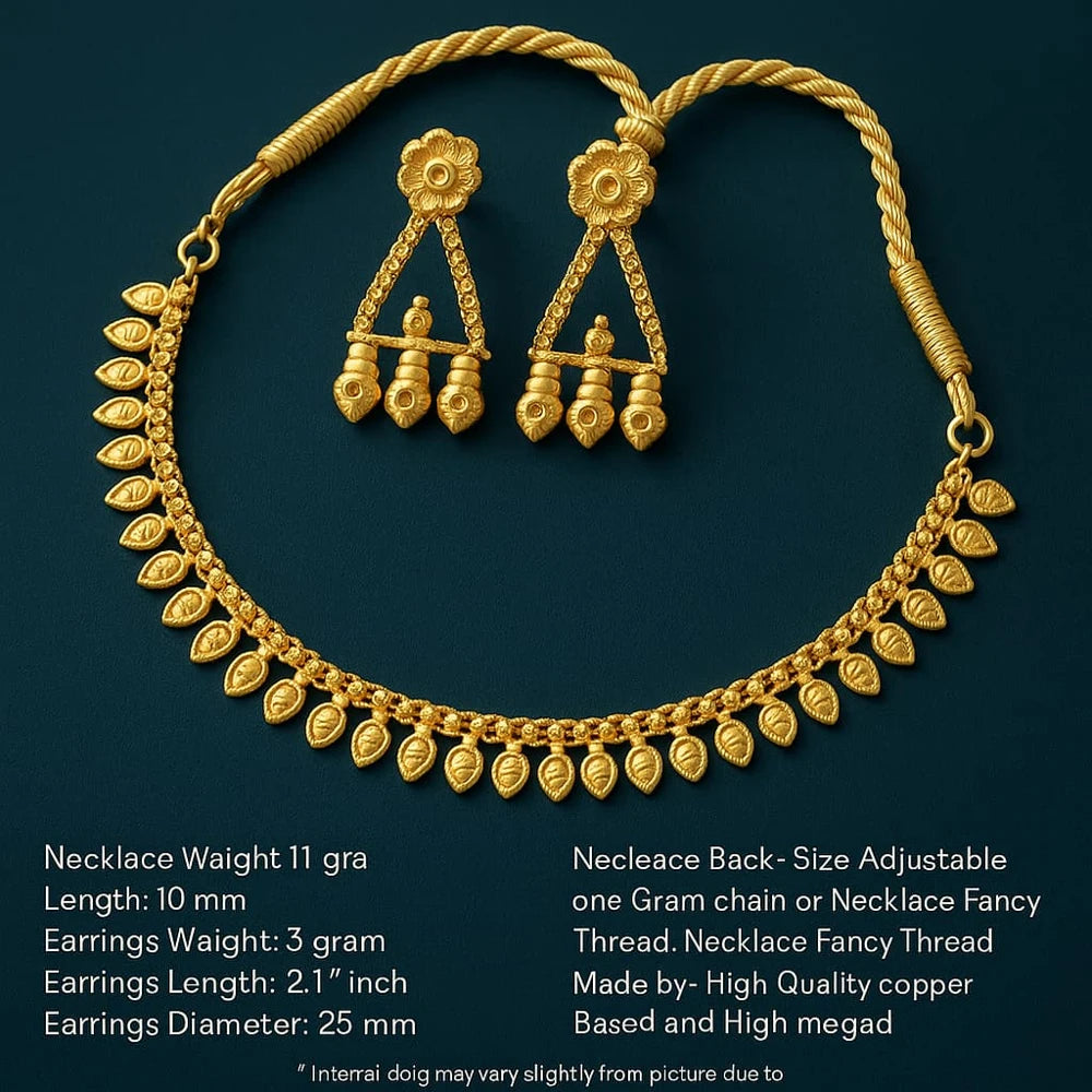 Traditional Leaf Motif Gold-Plated Necklace & Earring Set for Women | ZHome Jewellery