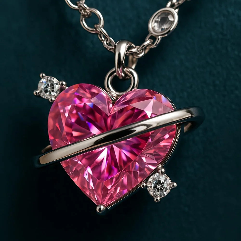 Pink Planet Heart Jewellery Set (Necklace + Earrings) – Premium Romantic Crystal Gift for Women