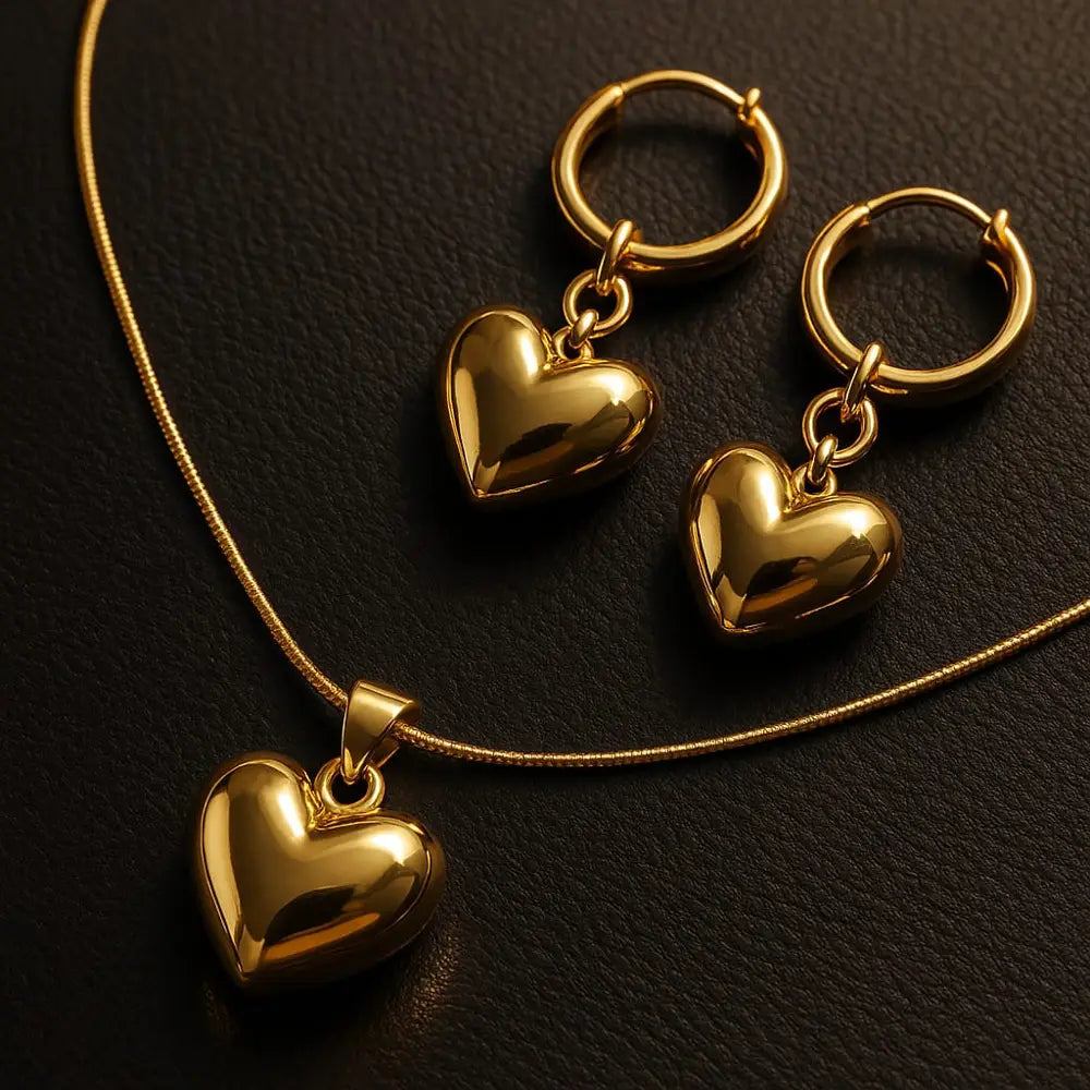 Luxury Gold Heart Pendant & Earrings Set – RealGold Look Premium Jewellery