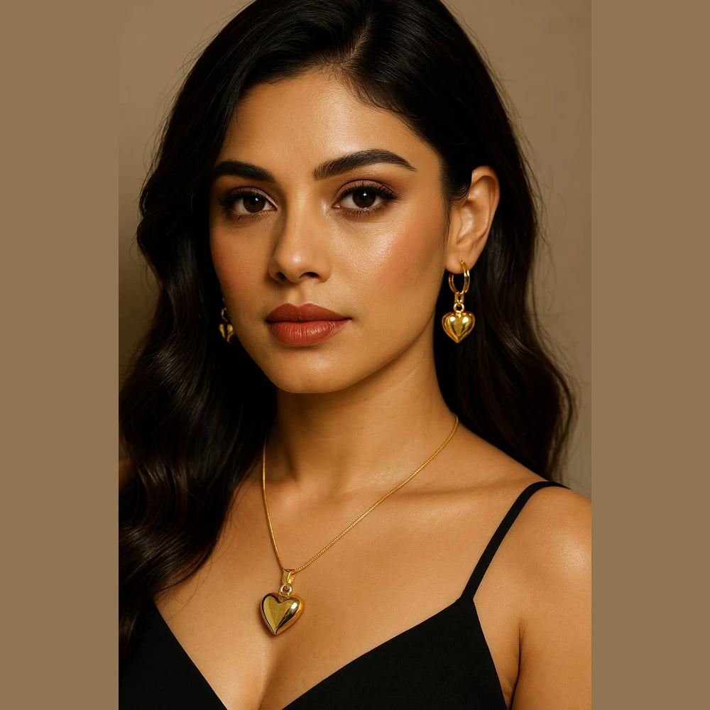 Luxury Gold Heart Pendant & Earrings Set – RealGold Look Premium Jewellery