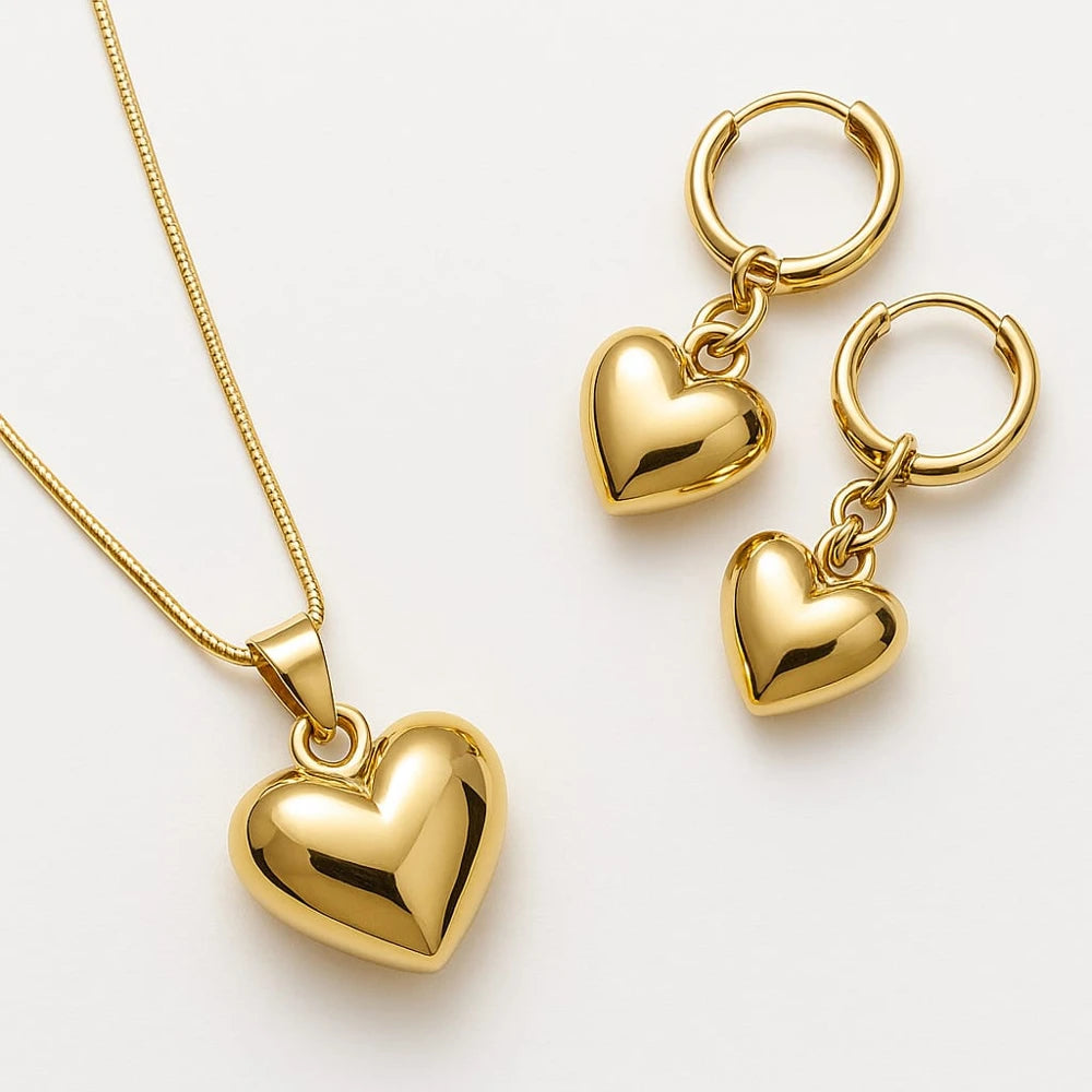 Luxury Gold Heart Pendant & Earrings Set – RealGold Look Premium Jewellery