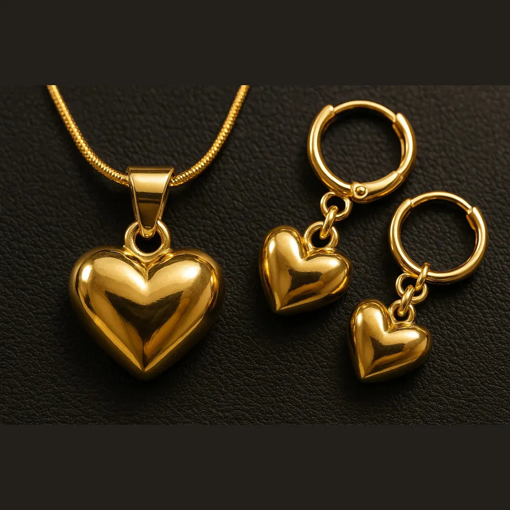 Luxury Gold Heart Pendant & Earrings Set – RealGold Look Premium Jewellery