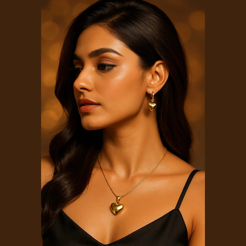 Luxury Gold Heart Pendant & Earrings Set – RealGold Look Premium Jewellery