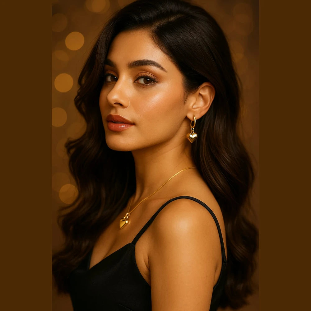 Luxury Gold Heart Pendant & Earrings Set – RealGold Look Premium Jewellery