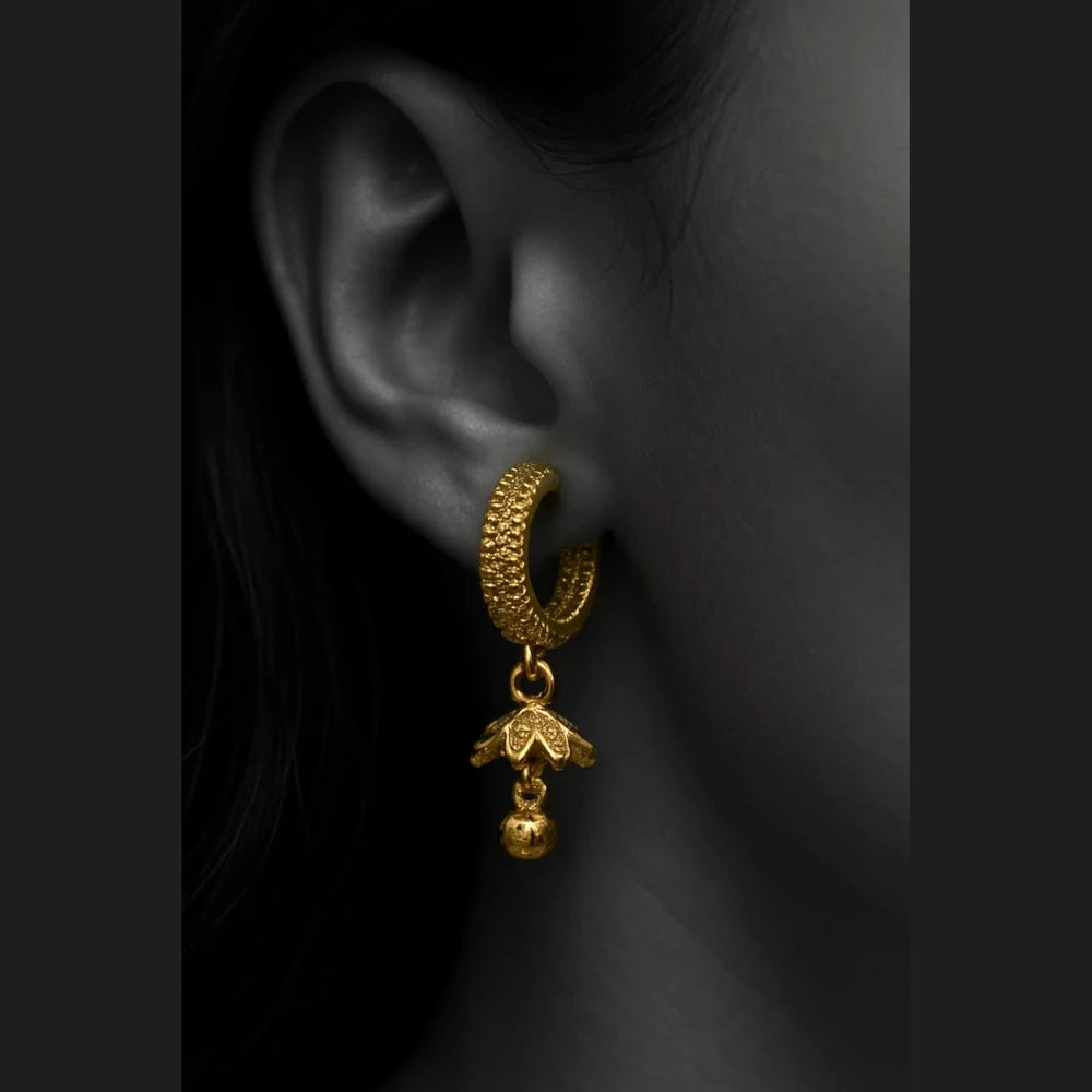 Zhome One Gram Gold Fancy Bali Earrings | Dailywear Lightweight Hoop with Drop Charm