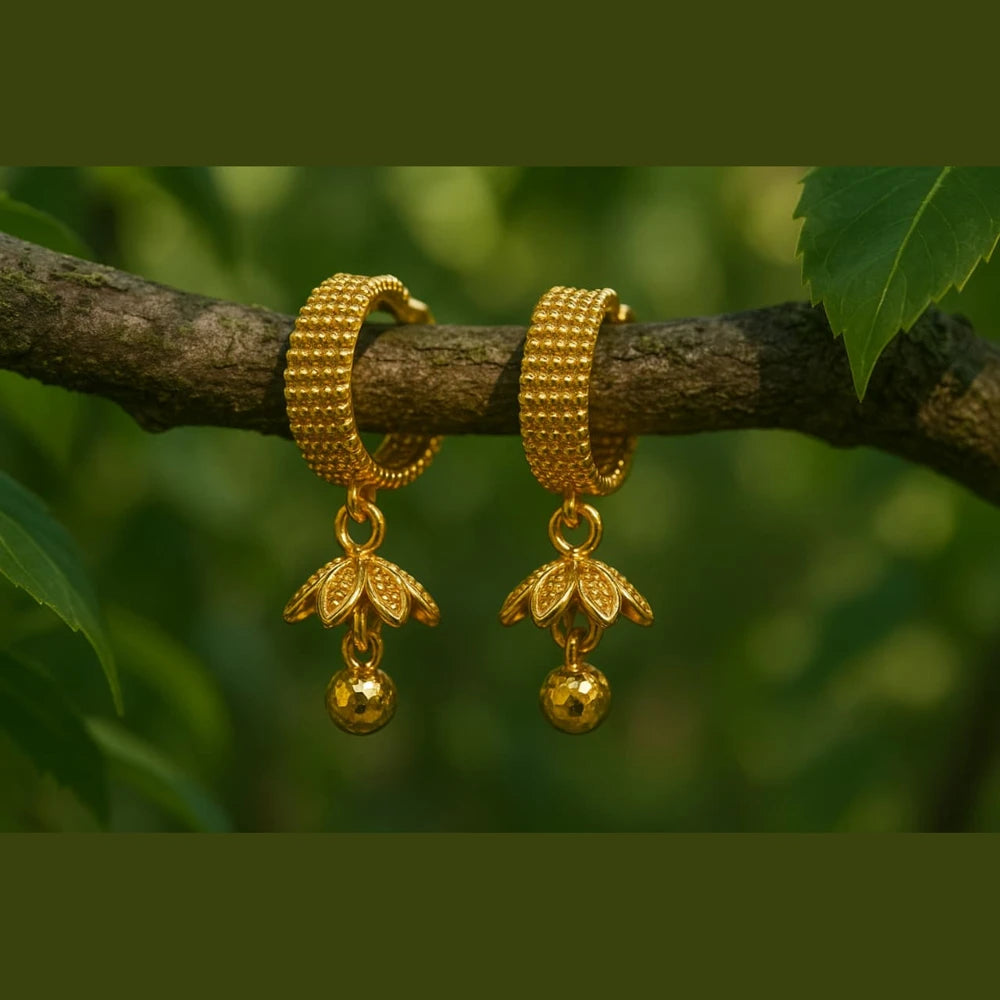 Zhome One Gram Gold Fancy Bali Earrings | Dailywear Lightweight Hoop with Drop Charm