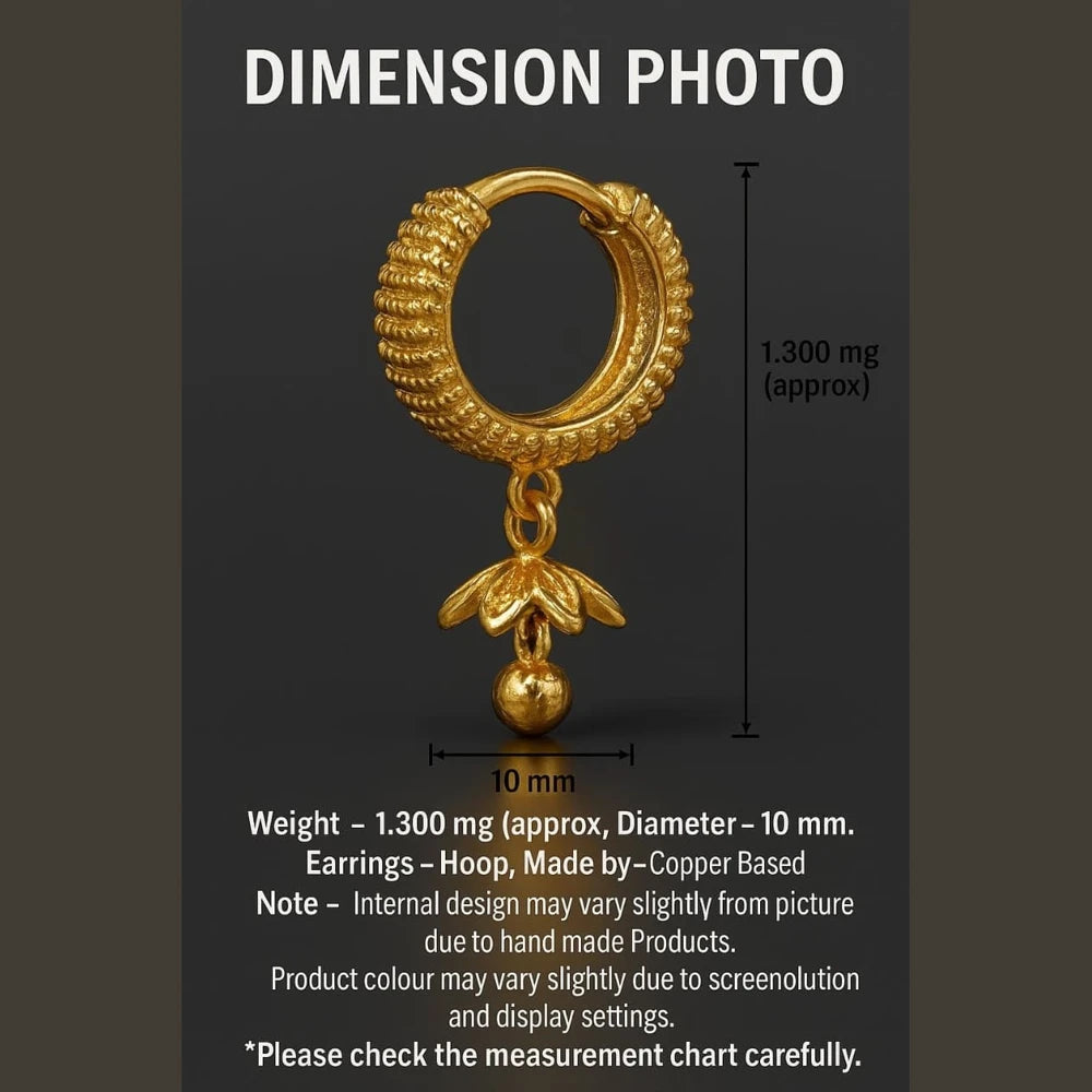 Zhome One Gram Gold Fancy Bali Earrings | Dailywear Lightweight Hoop with Drop Charm