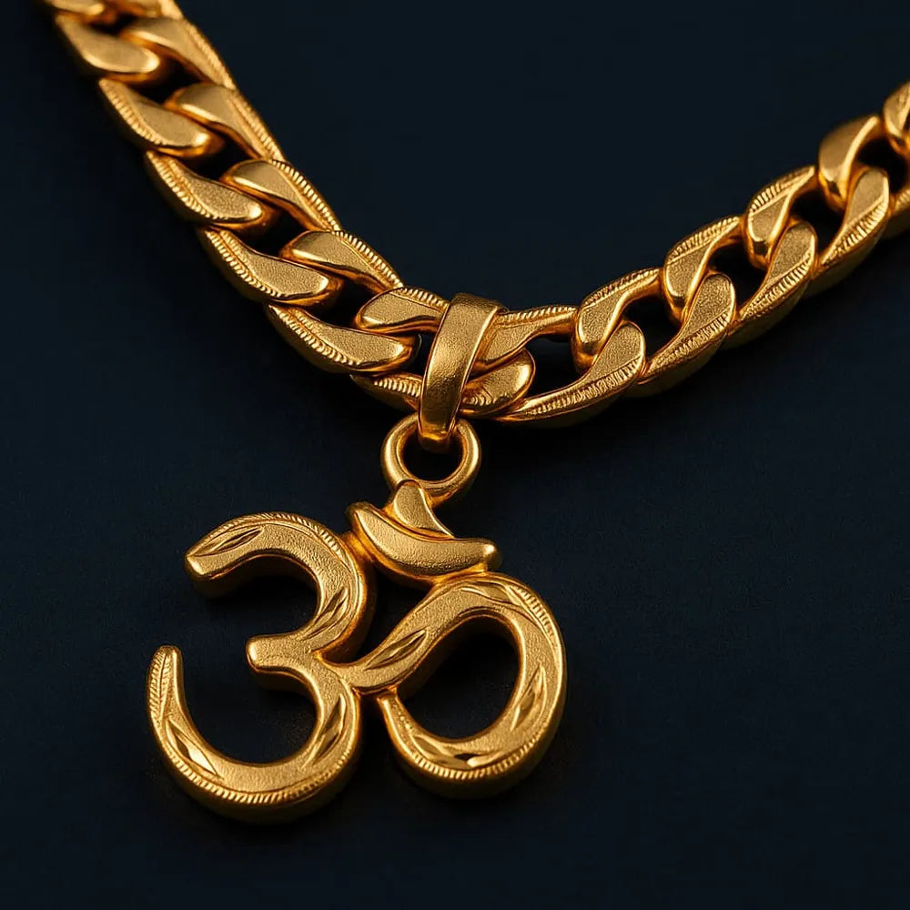 Premium OM Men's Chain & Locket – Heavy Cuban Link | Matte–Gloss Gold Finish
