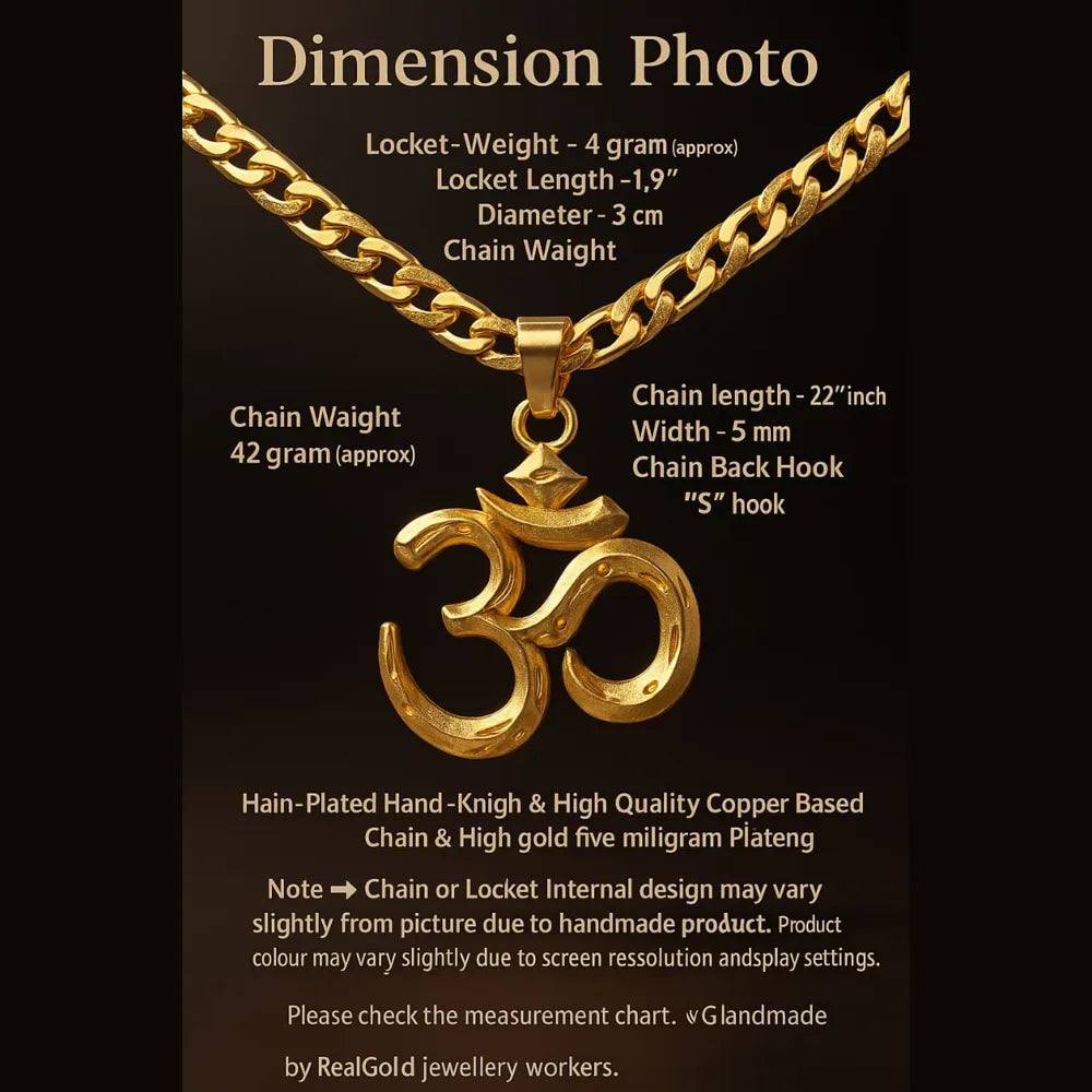 Premium OM Men's Chain & Locket – Heavy Cuban Link | Matte–Gloss Gold Finish