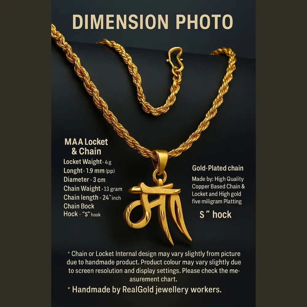 Premium “माँ” Gold-Plated Locket with Heavy Chain | Handmade | Daily Wear Jewellery