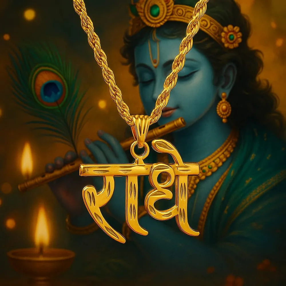 Radhe Naam Gold-Plated Locket with Rope Chain – Pure Handmade