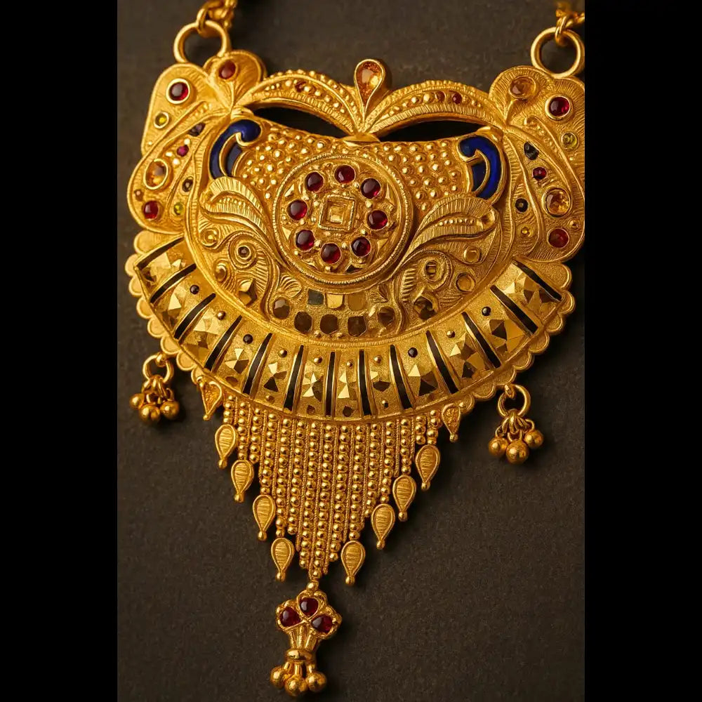 Royal Long Handmade One Gram Gold Finish Mangalsutra Necklace – 4 Line Black Beads