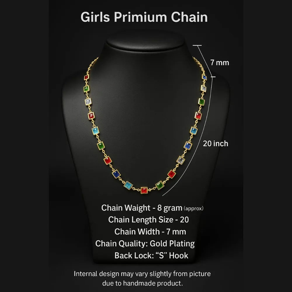 Girls Premium Multicolour Gold-Plated Chain – Lightweight, 20 Inch, Daily & Party Wear