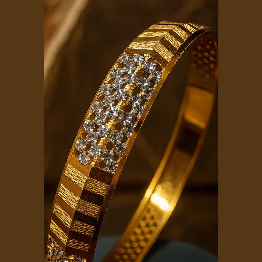 Men’s One Gram Gold Plated Kada – Premium CZ Stone, Heavy Look Lightweight Design (Free Size)