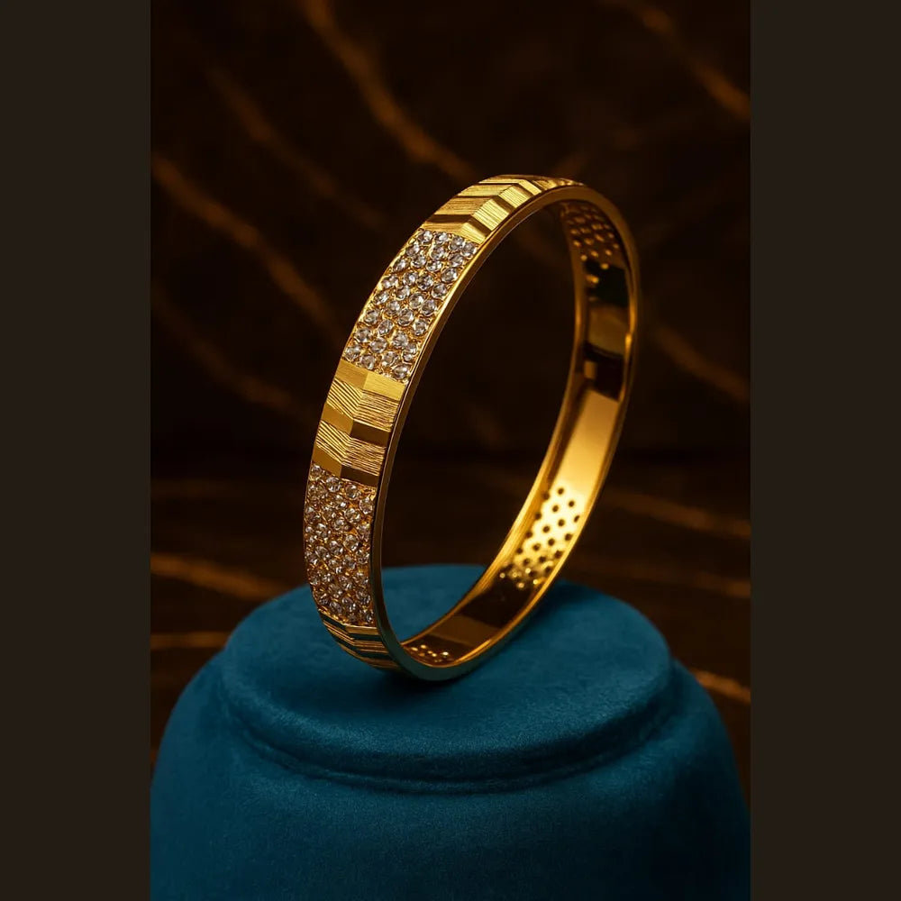 Men’s One Gram Gold Plated Kada – Premium CZ Stone, Heavy Look Lightweight Design (Free Size)