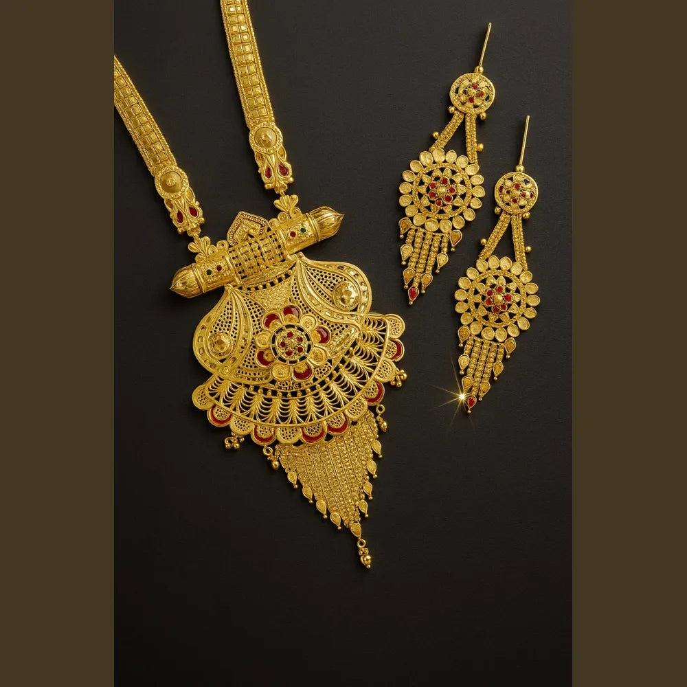 Royal Grace: Gold-Tone Long Necklace Jewelry Set