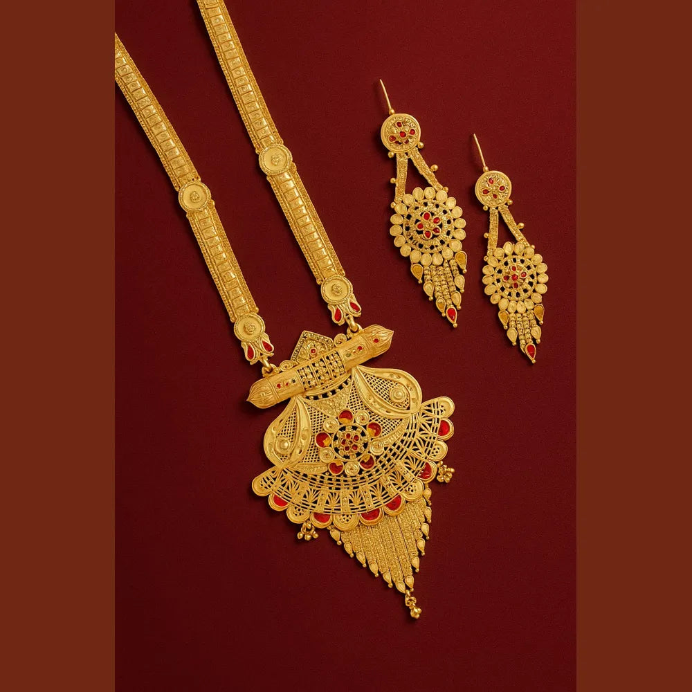 Royal Grace: Gold-Tone Long Necklace Jewelry Set