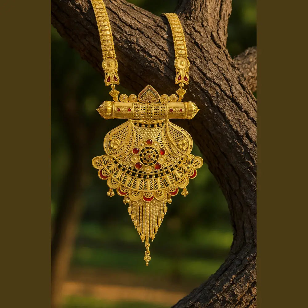 Royal Grace: Gold-Tone Long Necklace Jewelry Set