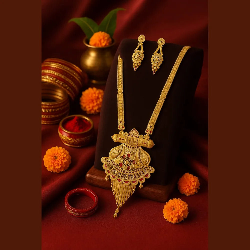 Royal Grace: Gold-Tone Long Necklace Jewelry Set
