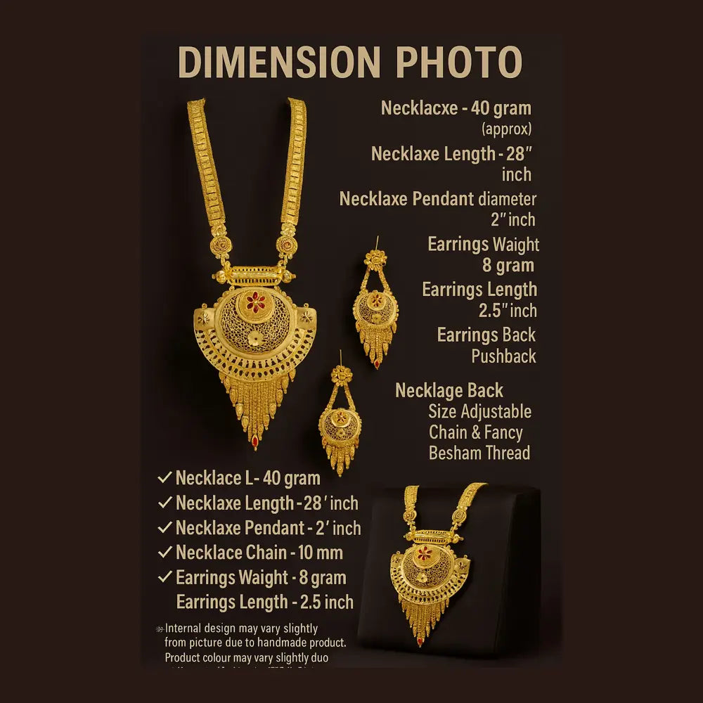 ZHome One Gram Premium Temple Long Necklace Set with Earrings – Gold Finish