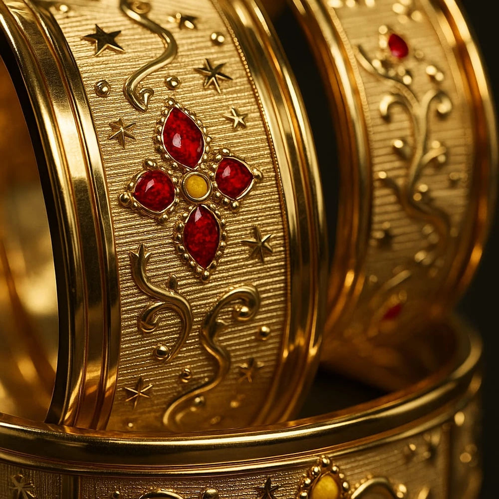 Bridal Onegram Gold Red Stone Engraved Kada/Chudi
