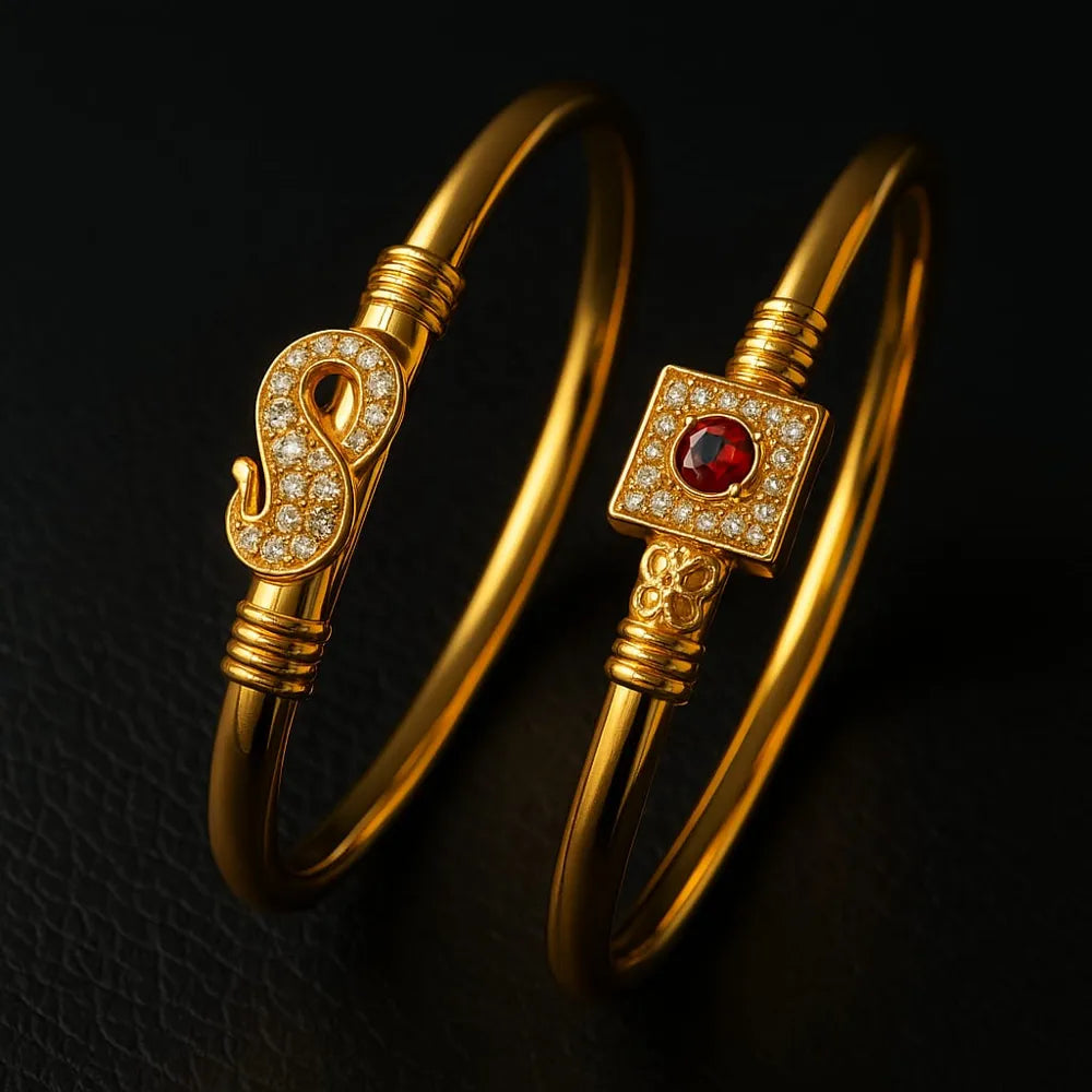 Royal Gold-Plated Stone & CZ Designer Openable Kada (Pack of 2 – Design as per Availability)