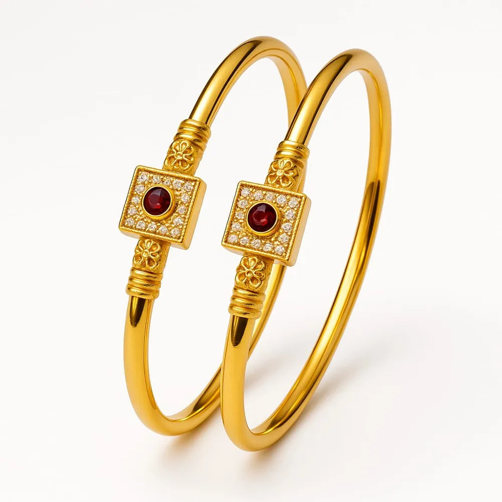 Royal Gold-Plated Stone & CZ Designer Openable Kada (Pack of 2 – Design as per Availability)