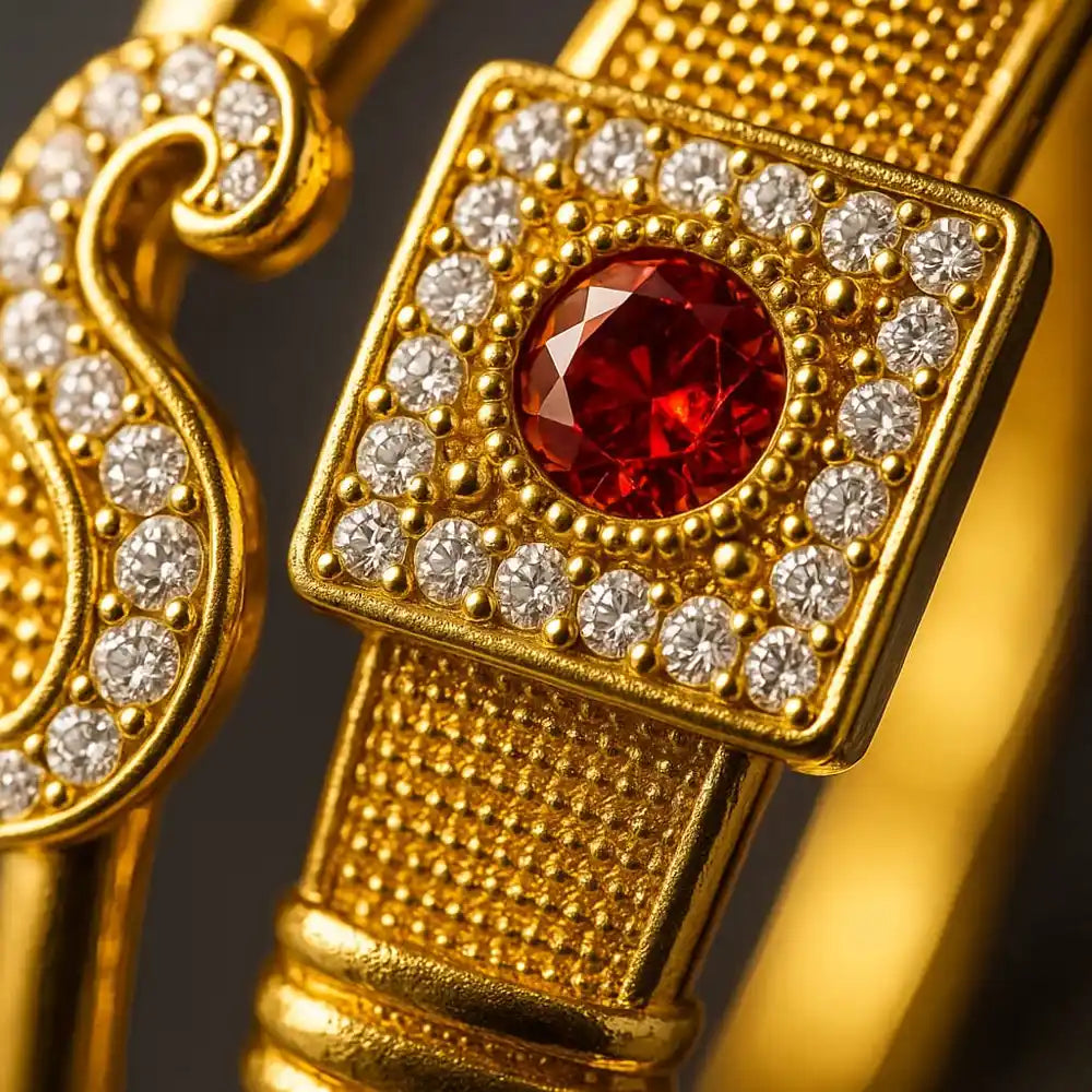 Royal Gold-Plated Stone & CZ Designer Openable Kada (Pack of 2 – Design as per Availability)