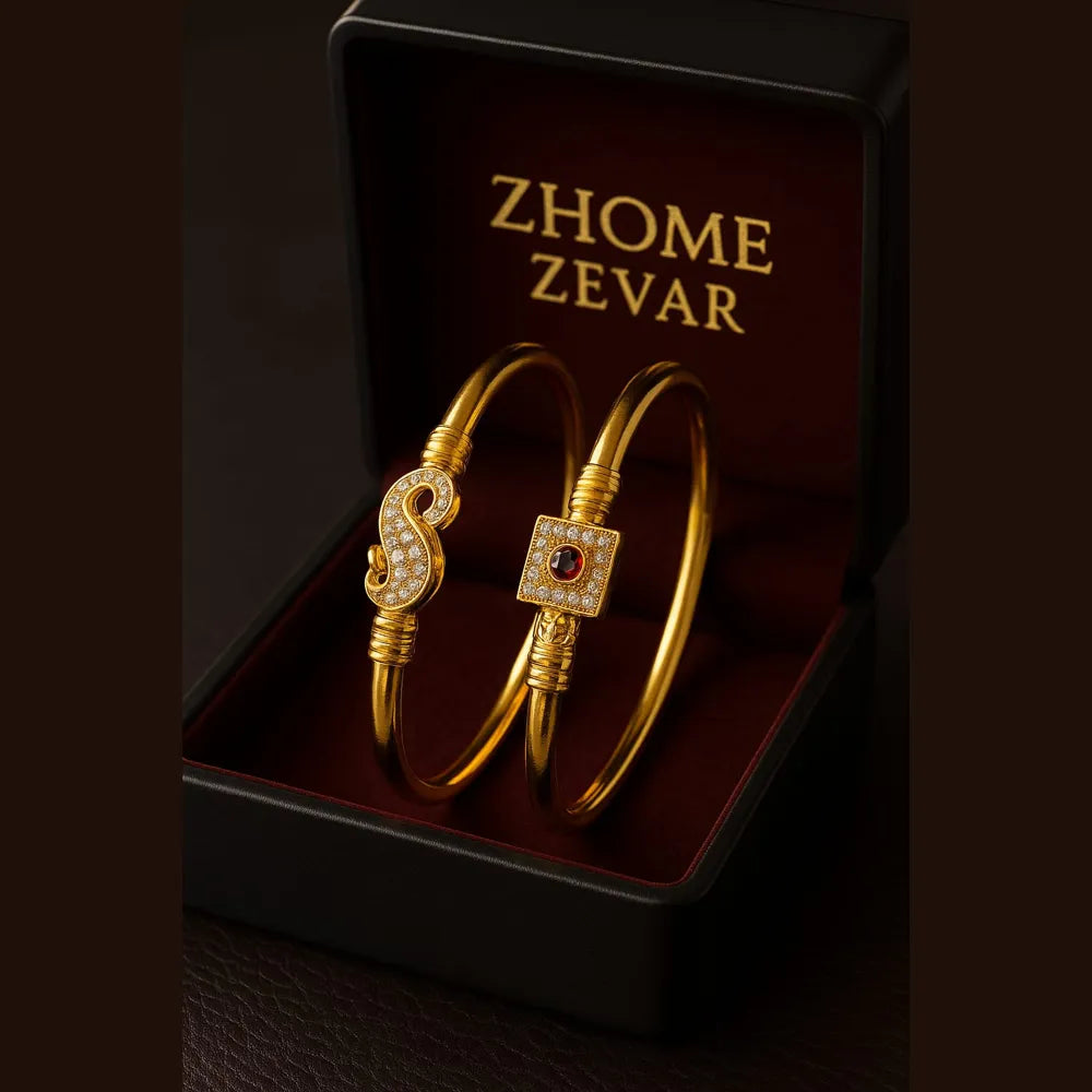 Royal Gold-Plated Stone & CZ Designer Openable Kada (Pack of 2 – Design as per Availability)