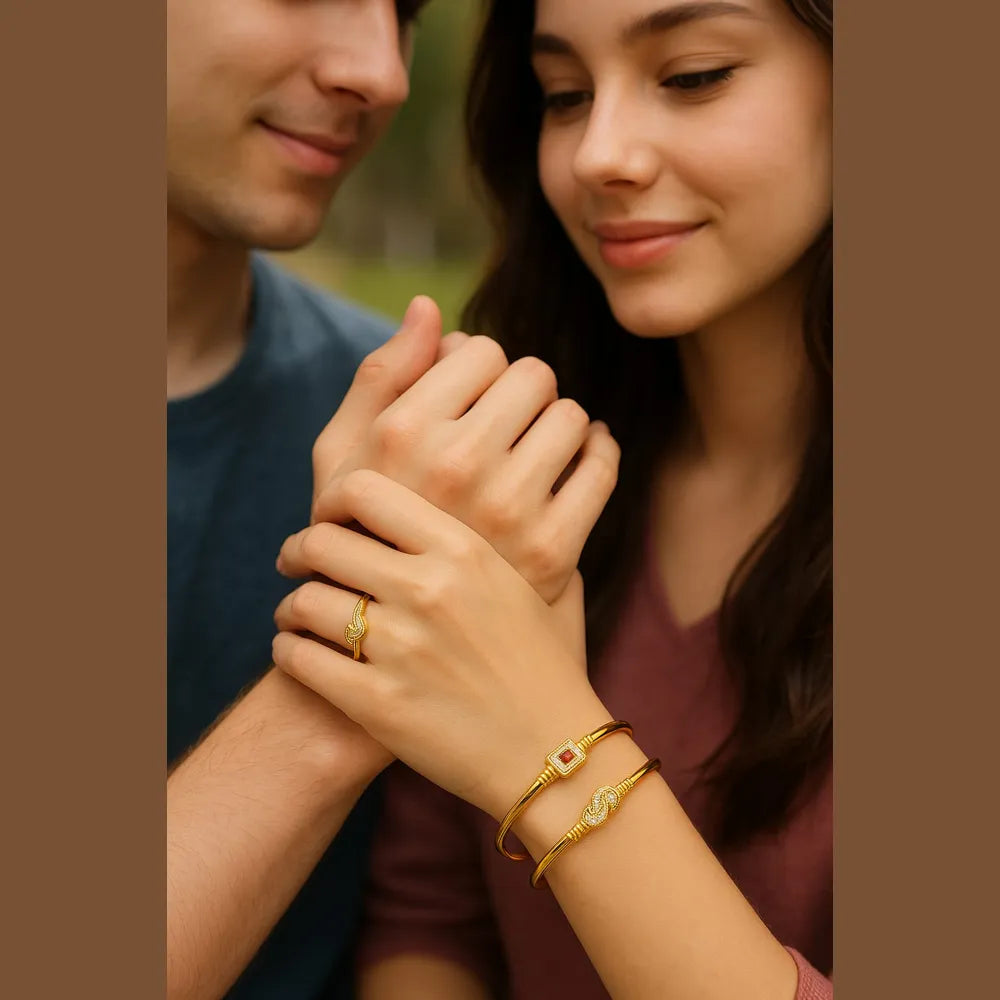 Royal Gold-Plated Stone & CZ Designer Openable Kada (Pack of 2 – Design as per Availability)