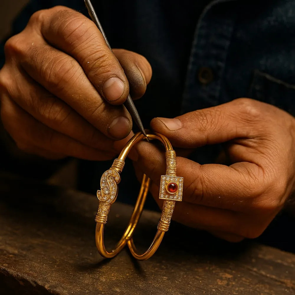 Royal Gold-Plated Stone & CZ Designer Openable Kada (Pack of 2 – Design as per Availability)