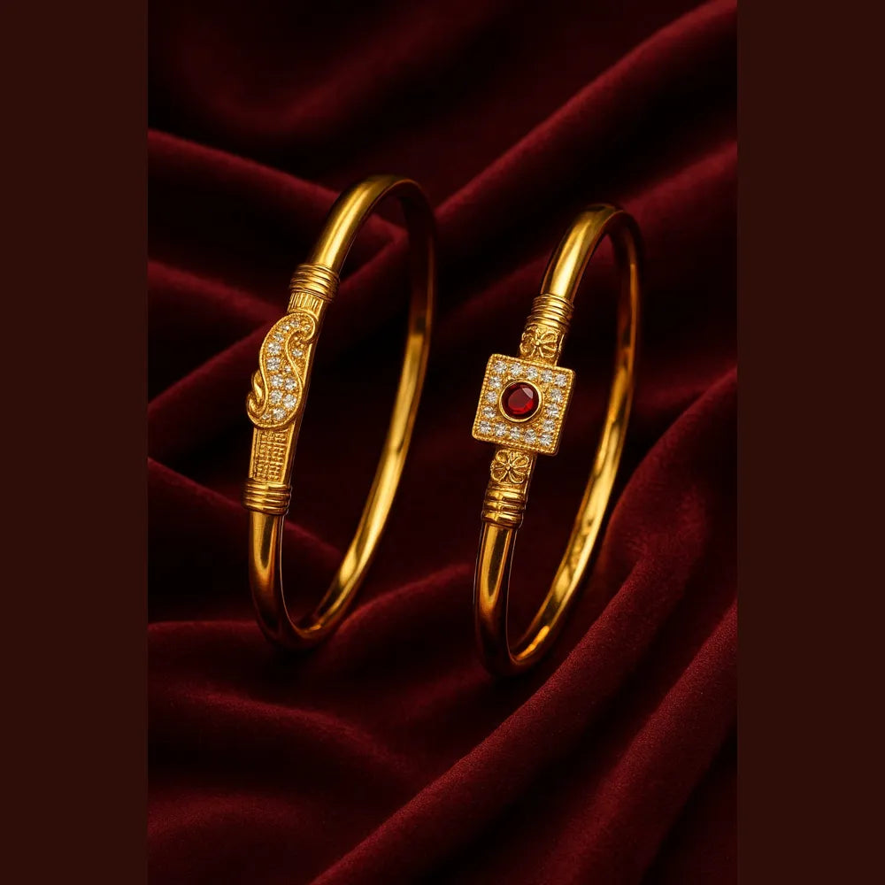 Royal Gold-Plated Stone & CZ Designer Openable Kada (Pack of 2 – Design as per Availability)