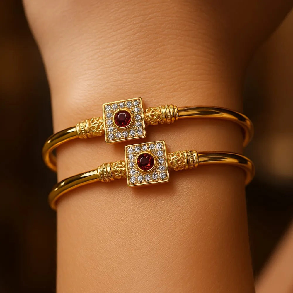 Royal Gold-Plated Stone & CZ Designer Openable Kada (Pack of 2 – Design as per Availability)