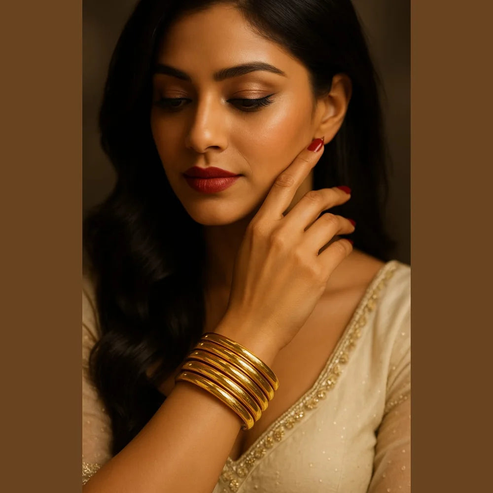 Bridal Onegram Gold Plain Hath Kangan Set (4-Piece, 4mm)