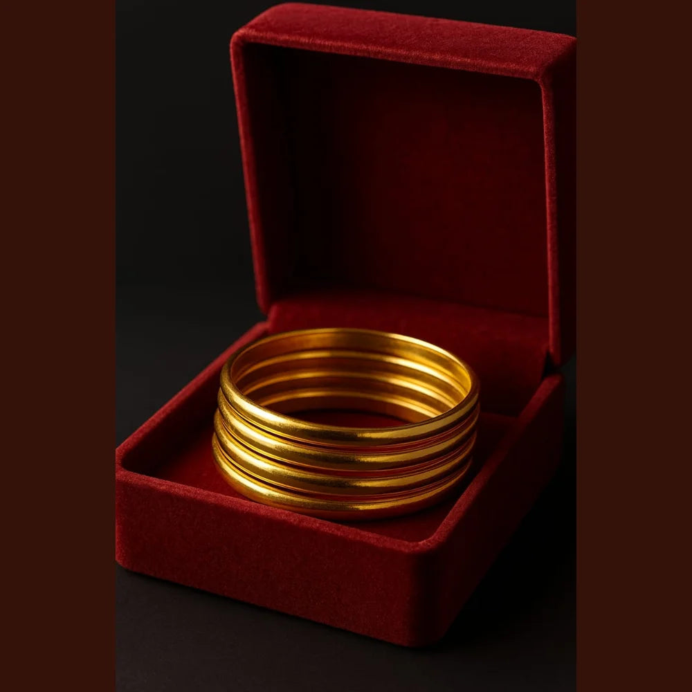 Bridal Onegram Gold Plain Hath Kangan Set (4-Piece, 4mm)