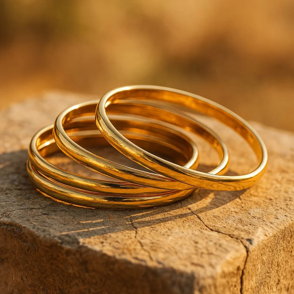 Bridal Onegram Gold Plain Hath Kangan Set (4-Piece, 4mm)