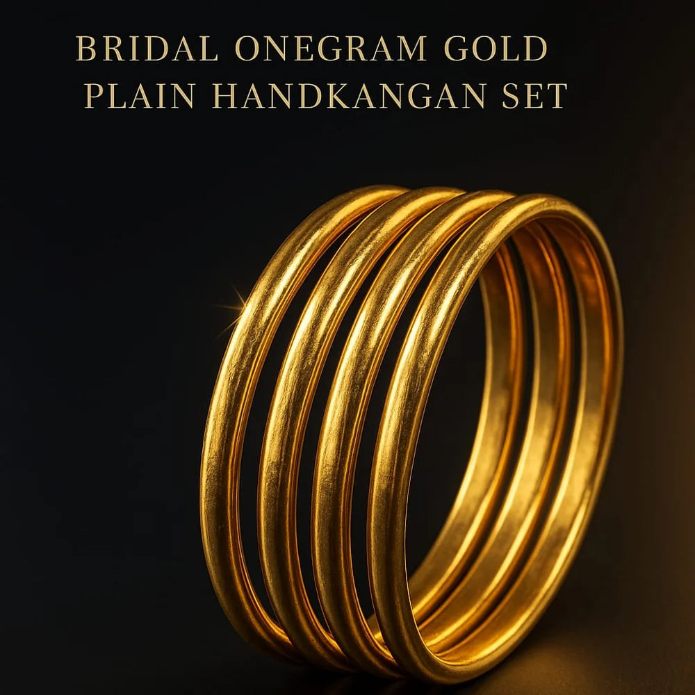 Bridal Onegram Gold Plain Hath Kangan Set (4-Piece, 4mm)