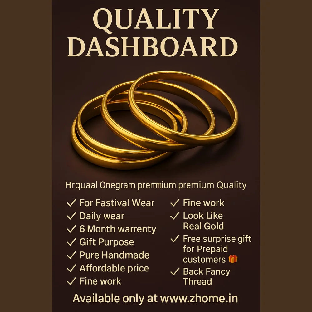 Bridal Onegram Gold Plain Hath Kangan Set (4-Piece, 4mm)