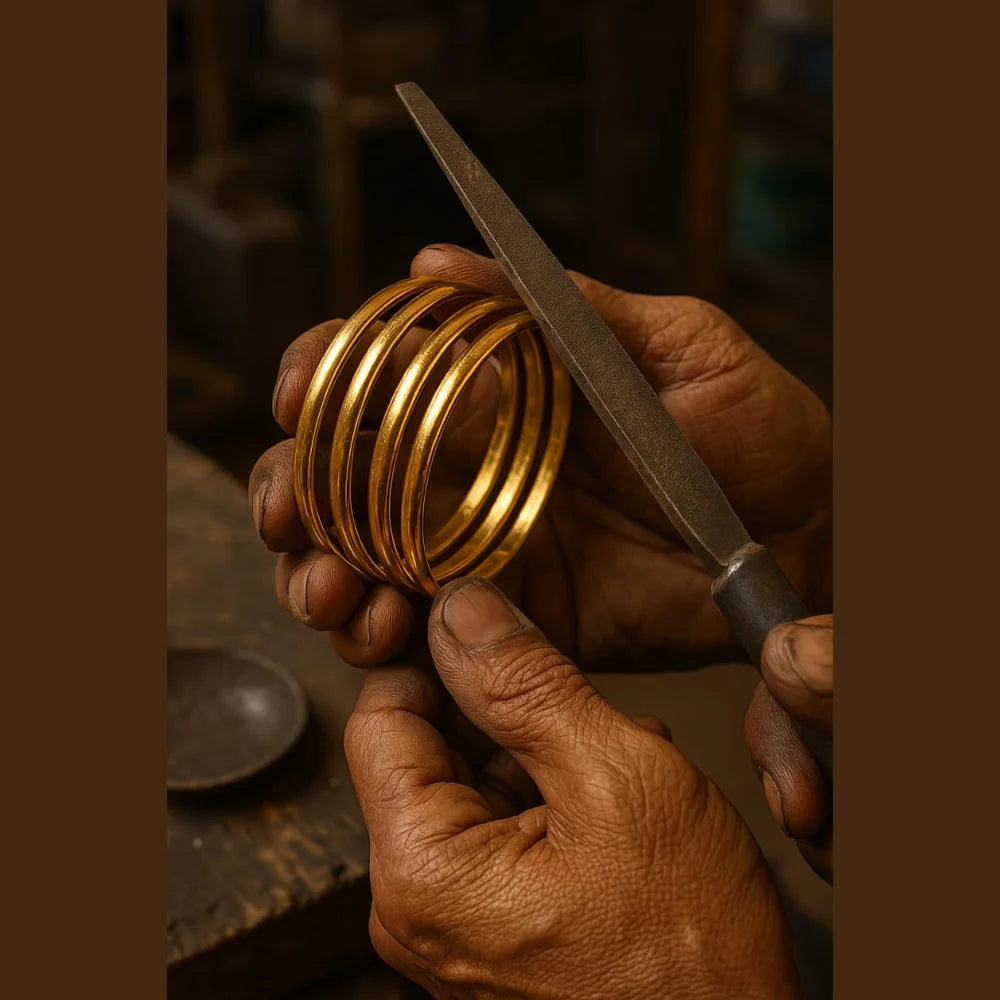 Bridal Onegram Gold Plain Hath Kangan Set (4-Piece, 4mm)