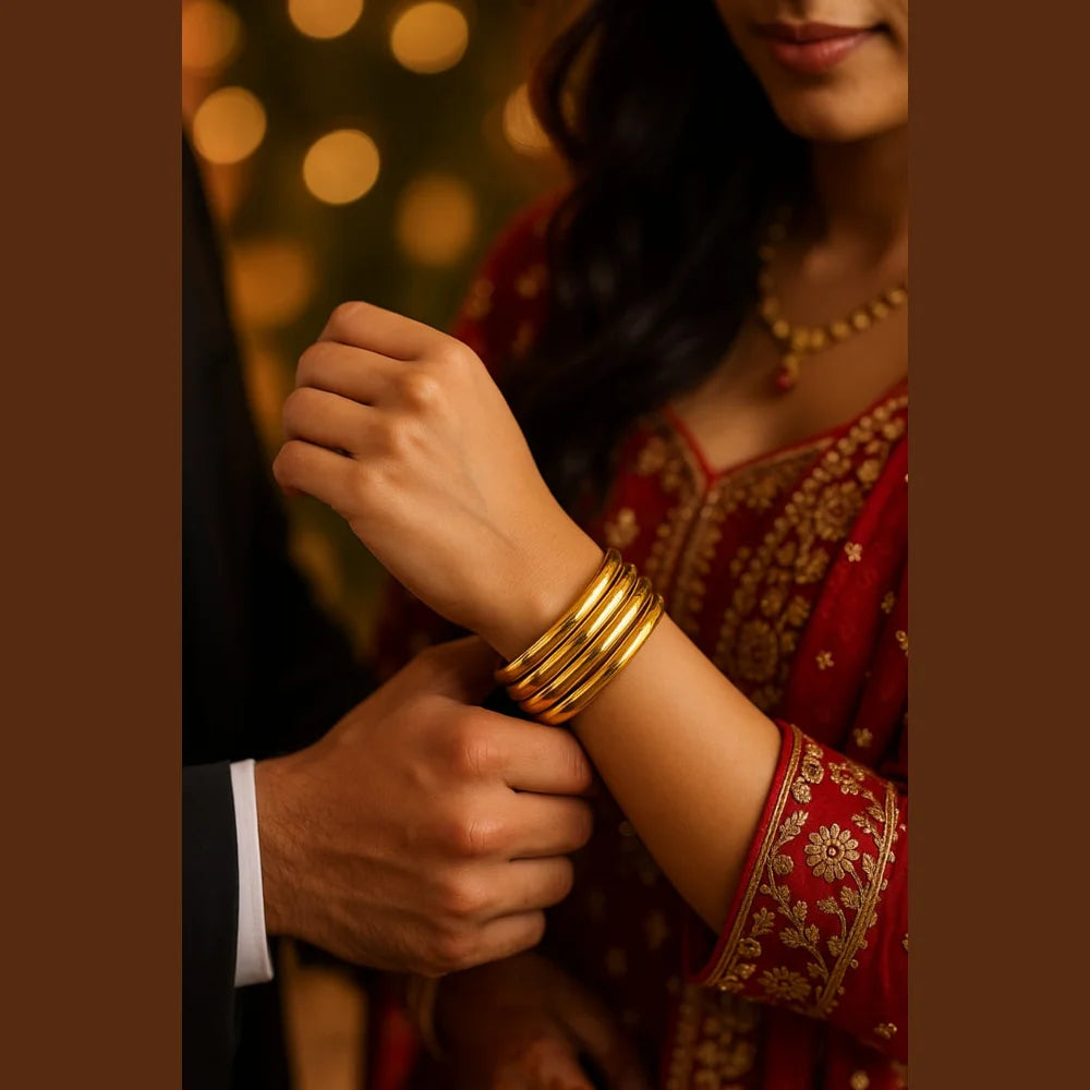 Bridal Onegram Gold Plain Hath Kangan Set (4-Piece, 4mm)