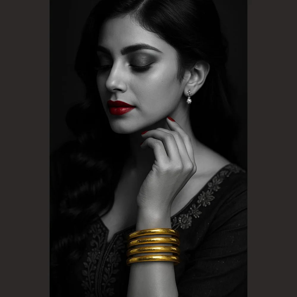 Bridal Onegram Gold Plain Hath Kangan Set (4-Piece, 4mm)