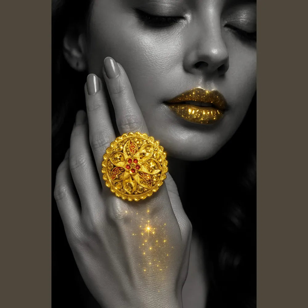 One Gram Gold Jodha Round Ring – Adjustable Free Size | Premium Handmade Jewellery