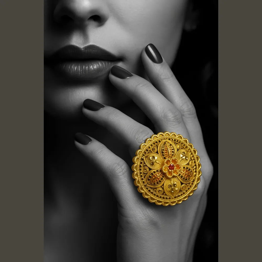 One Gram Gold Jodha Round Ring – Adjustable Free Size | Premium Handmade Jewellery
