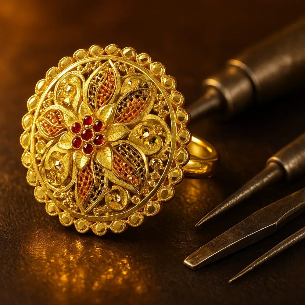 One Gram Gold Jodha Round Ring – Adjustable Free Size | Premium Handmade Jewellery