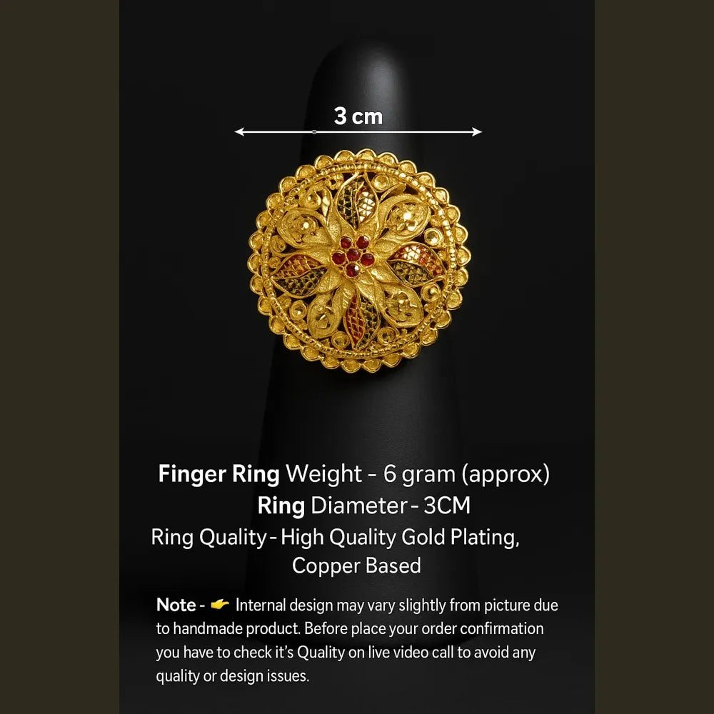 One Gram Gold Jodha Round Ring – Adjustable Free Size | Premium Handmade Jewellery