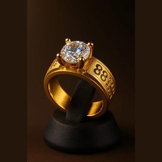 Men’s 88 Engraved Gold-Tone Solitaire Ring | Bold Statement Cubic Zirconia Ring