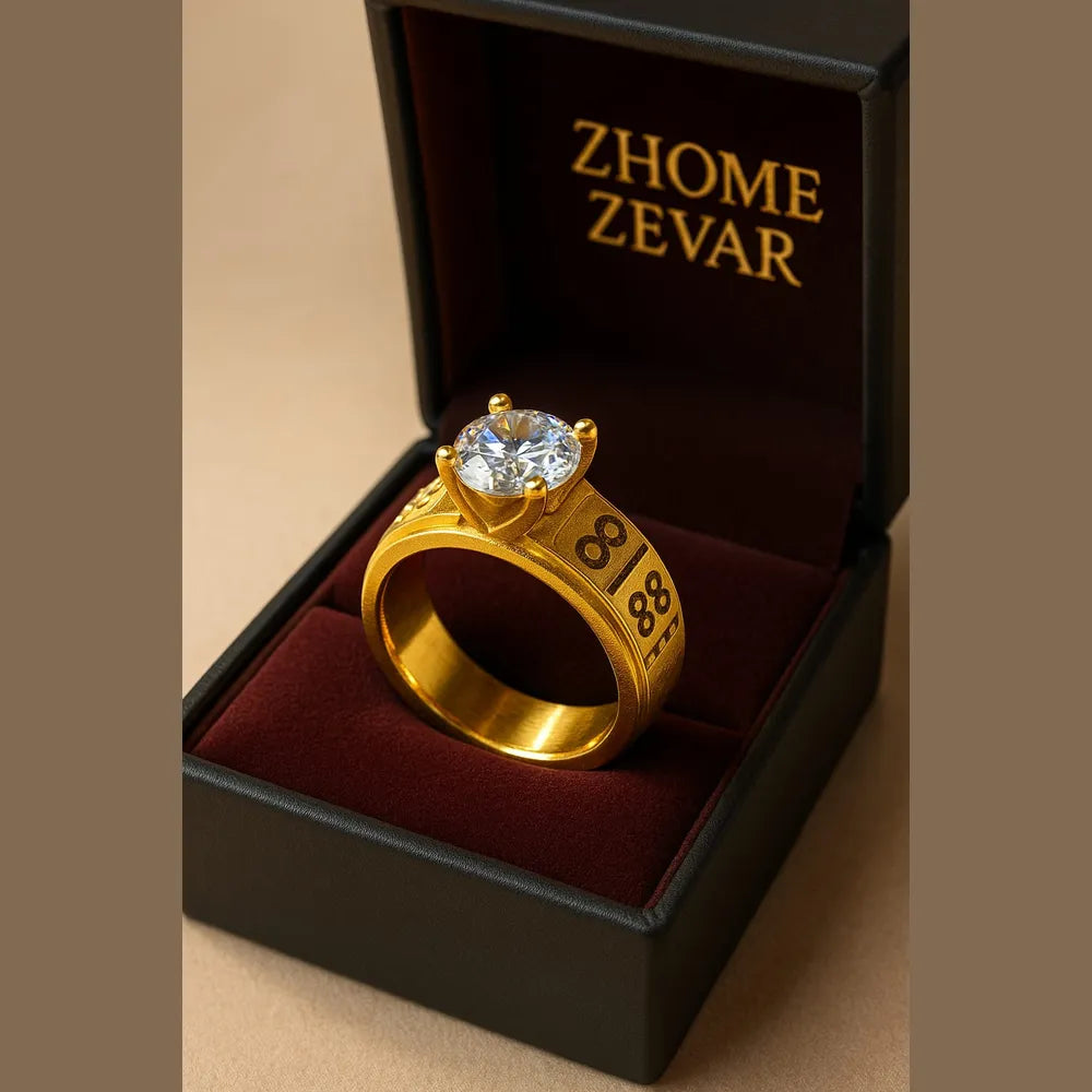 Men’s 88 Engraved Gold-Tone Solitaire Ring | Bold Statement Cubic Zirconia Ring