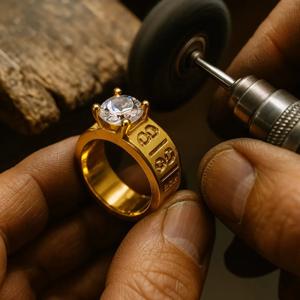 Men’s 88 Engraved Gold-Tone Solitaire Ring | Bold Statement Cubic Zirconia Ring