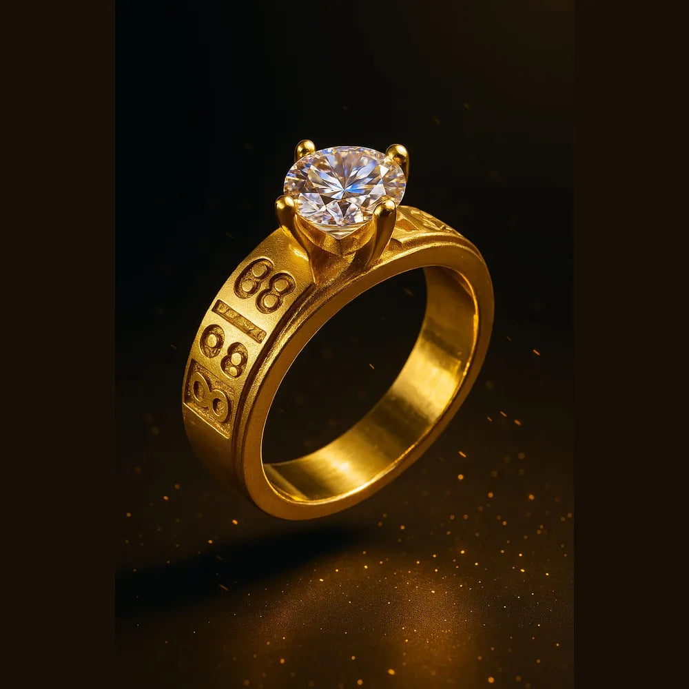 Men’s 88 Engraved Gold-Tone Solitaire Ring | Bold Statement Cubic Zirconia Ring