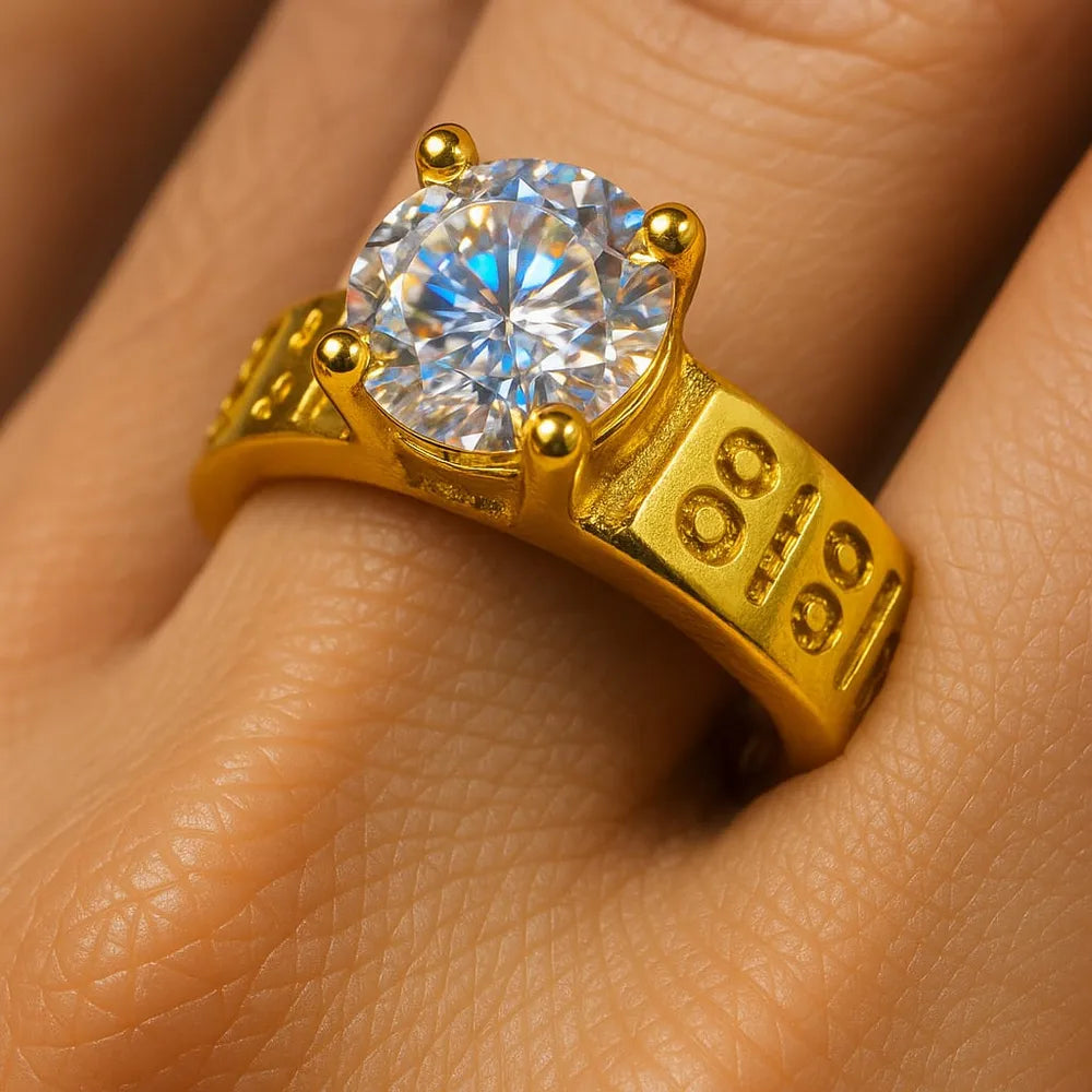 Men’s 88 Engraved Gold-Tone Solitaire Ring | Bold Statement Cubic Zirconia Ring